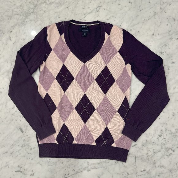 Tommy Hilfiger Pima Cotton Argyle V-Neck Sweater - Picture 1 of 5